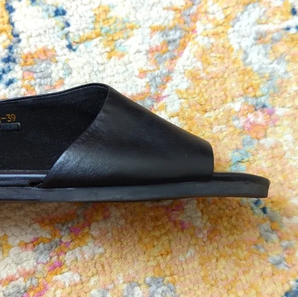 Yuko Imanishi Genuine Leather Open Toe Cutaway D'Orsay Slip On Flats Black 39