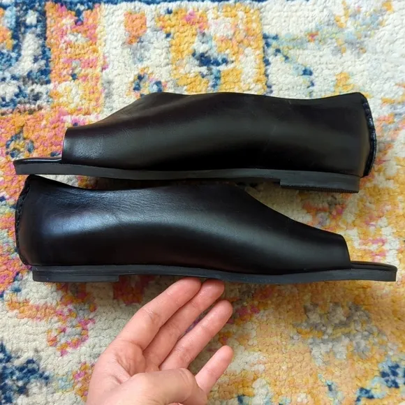 Yuko Imanishi Genuine Leather Open Toe Cutaway D'Orsay Slip On Flats Black 39