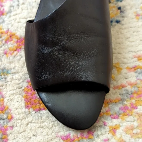 Yuko Imanishi Genuine Leather Open Toe Cutaway D'Orsay Slip On Flats Black 39