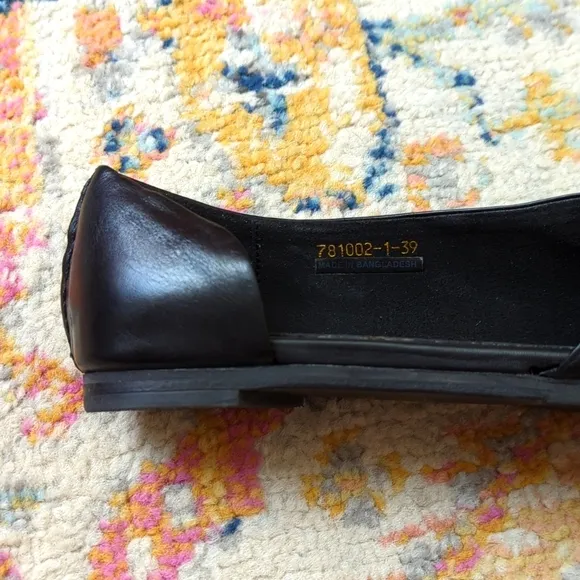 Yuko Imanishi Genuine Leather Open Toe Cutaway D'Orsay Slip On Flats Black 39