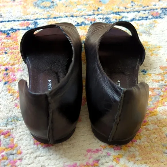 Yuko Imanishi Genuine Leather Open Toe Cutaway D'Orsay Slip On Flats Black 39