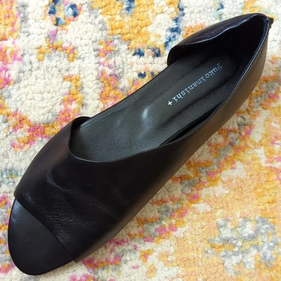Yuko Imanishi Genuine Leather Open Toe Cutaway D'Orsay Slip On Flats Black 39