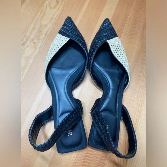 Zara Limited Edition Raffia Slingback Sandal Flats