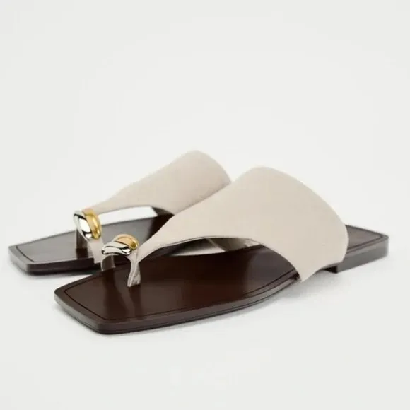 ZARA REAL LEATHER EMBELLISHED SUEDE SANDALS