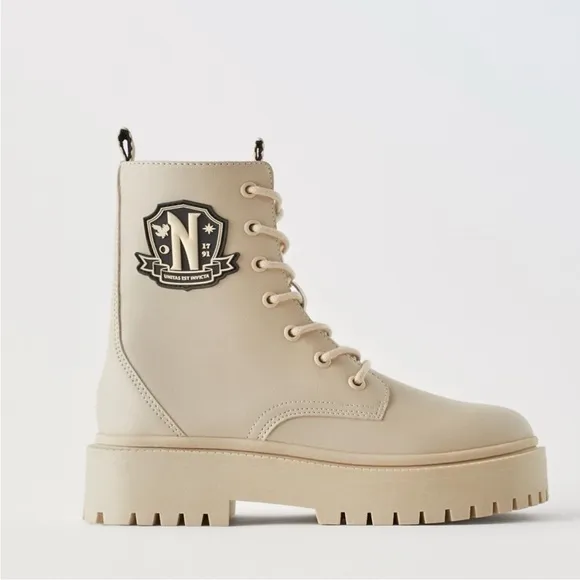 ZARA WEDNESDAY ANKLE COMBAT HIKING BOOTS SHOES KIDS 2100/330/002 BEIGE SIZE 4