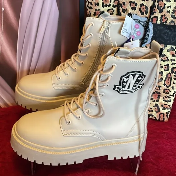 ZARA WEDNESDAY ANKLE COMBAT HIKING BOOTS SHOES KIDS 2100/330/002 BEIGE SIZE 4