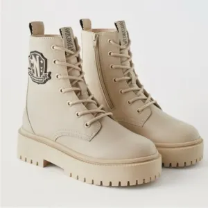 ZARA WEDNESDAY ANKLE COMBAT HIKING BOOTS SHOES KIDS 2100/330/002 BEIGE SIZE 4
