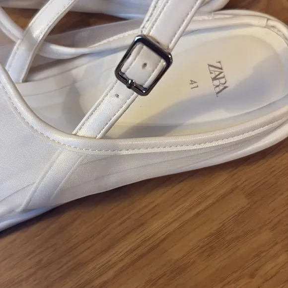 Zara white mesh slingback mule flats