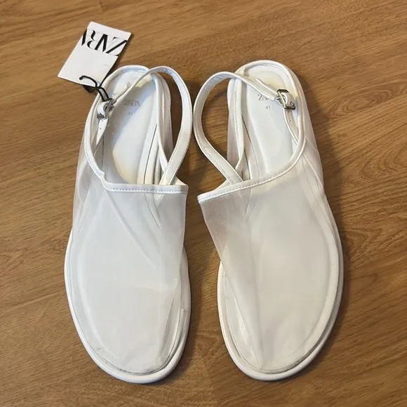 Zara white mesh slingback mule flats