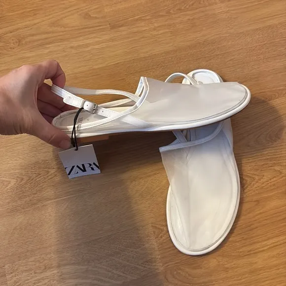 Zara white mesh slingback mule flats