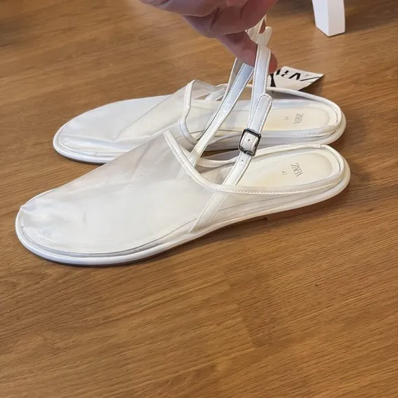 Zara white mesh slingback mule flats