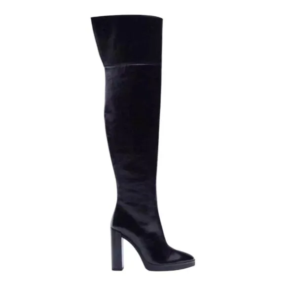 Zara Over the Knee Leather Boots with Faux Shearling Lining NEW Sz EU 39 US 8