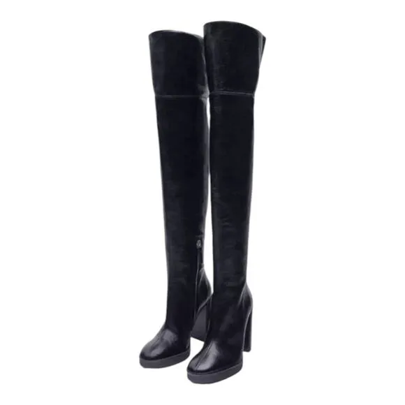 Zara Over the Knee Leather Boots with Faux Shearling Lining NEW Sz EU 39 US 8