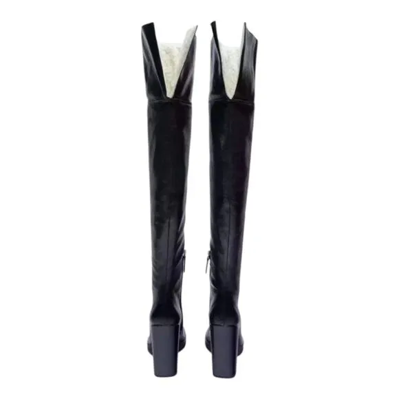 Zara Over the Knee Leather Boots with Faux Shearling Lining NEW Sz EU 39 US 8