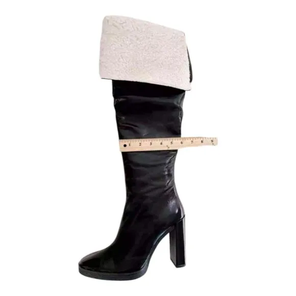 Zara Over the Knee Leather Boots with Faux Shearling Lining NEW Sz EU 39 US 8