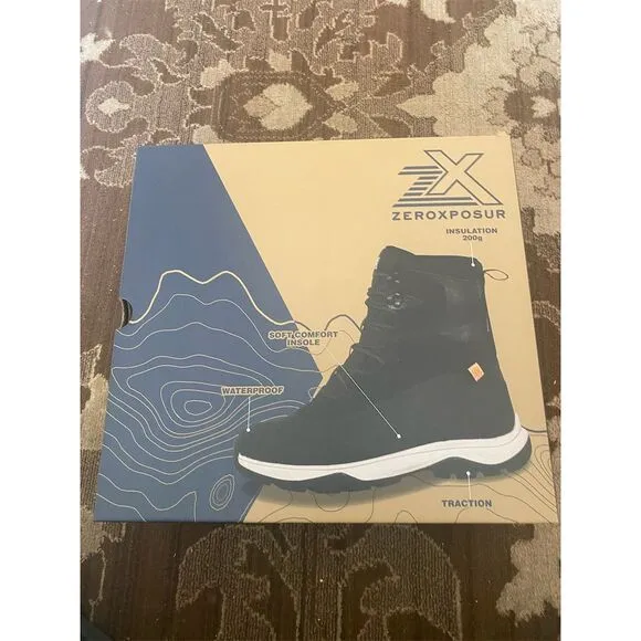ZeroXposur Men's Black Snow Boots Size 12M Waterproof Winter Casual