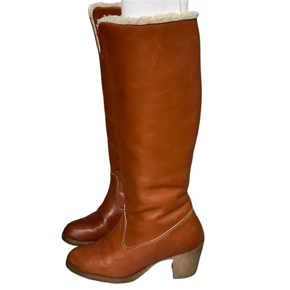 Zodiac Vintage Brown Leather Shearling Lined Heeled Boots Size 7 N (Narrow)