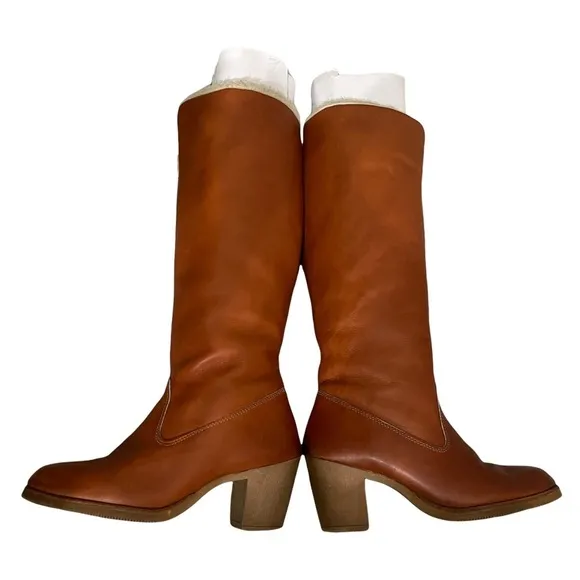 Zodiac Vintage Brown Leather Shearling Lined Heeled Boots Size 7 N (Narrow)