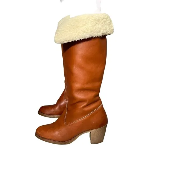 Zodiac Vintage Brown Leather Shearling Lined Heeled Boots Size 7 N (Narrow)