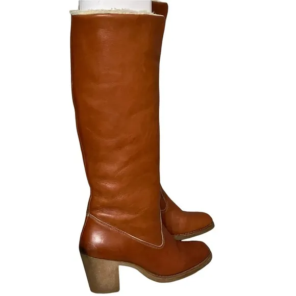 Zodiac Vintage Brown Leather Shearling Lined Heeled Boots Size 7 N (Narrow)